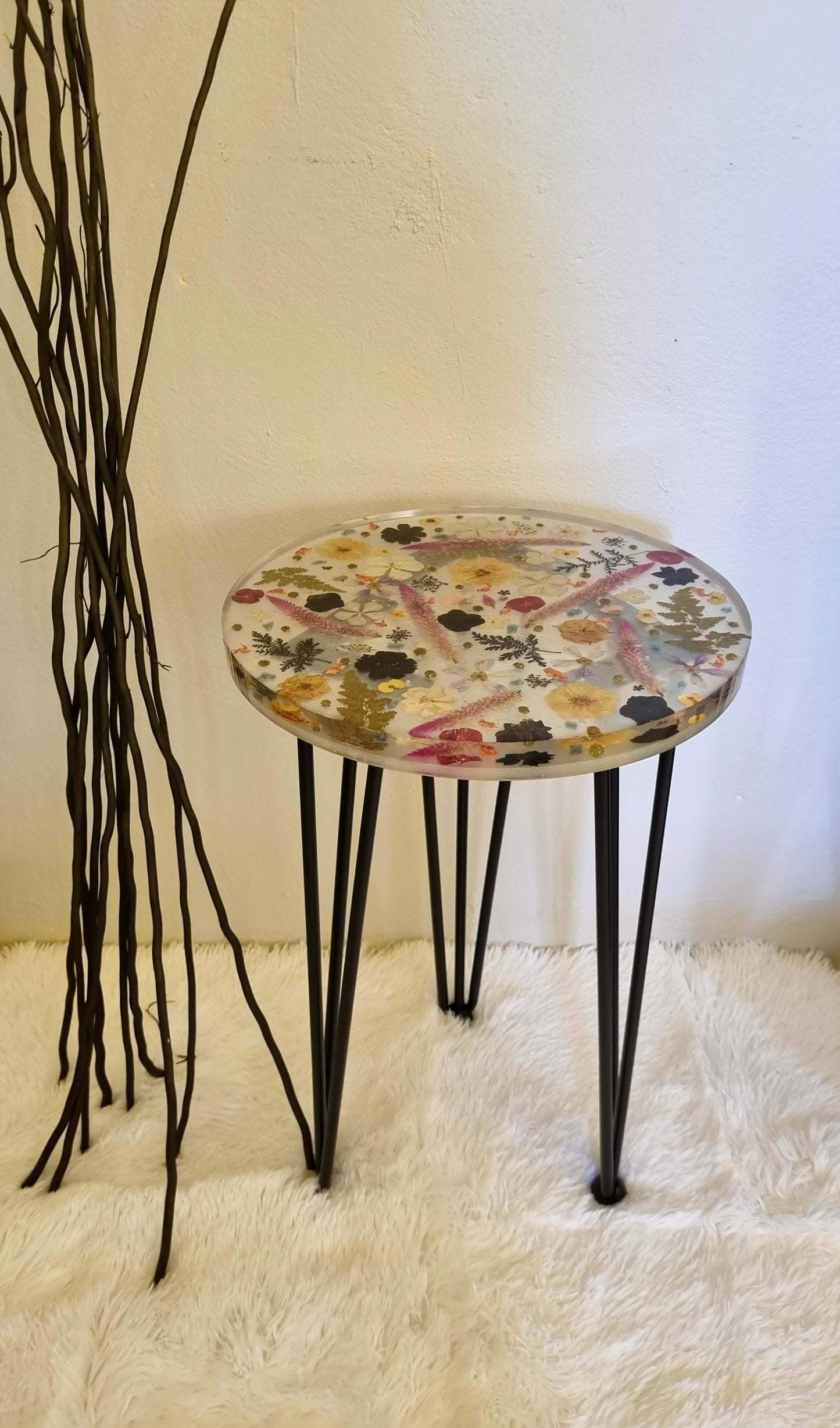 Flower & Fire Glass Accent Table