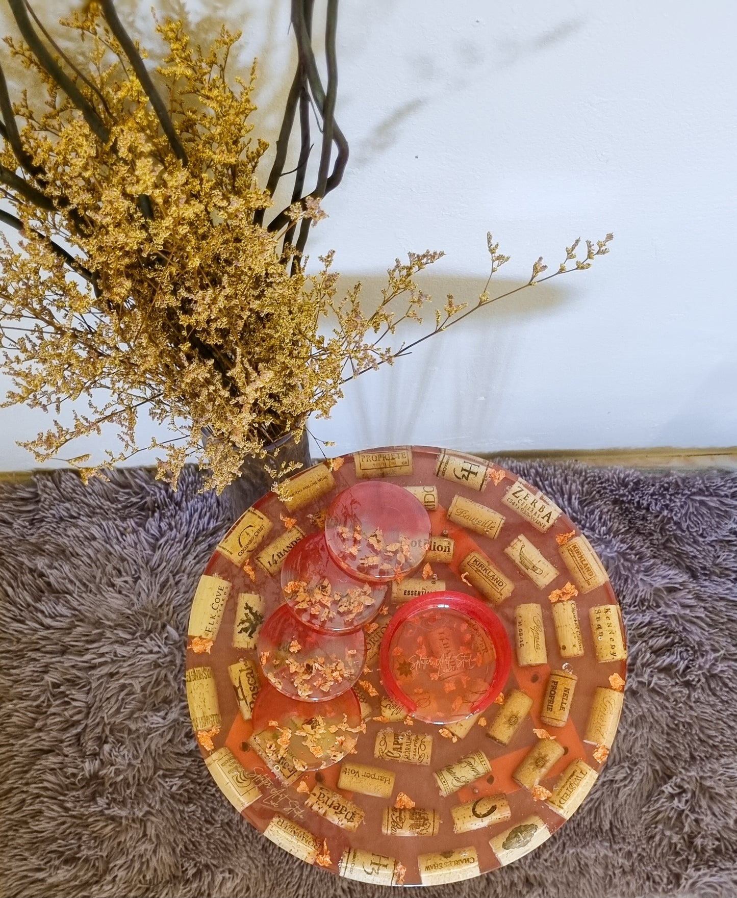 Cork Accent Table and Coaster Set