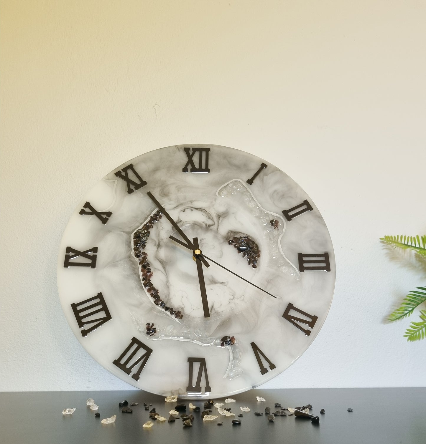 Fire Glass & Obsidian Marble Face Clock