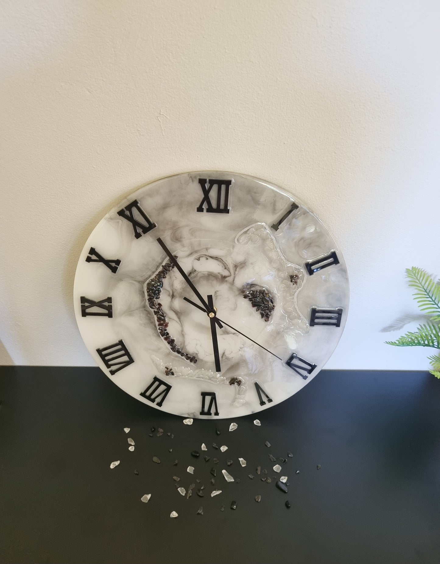 Fire Glass & Obsidian Marble Face Clock